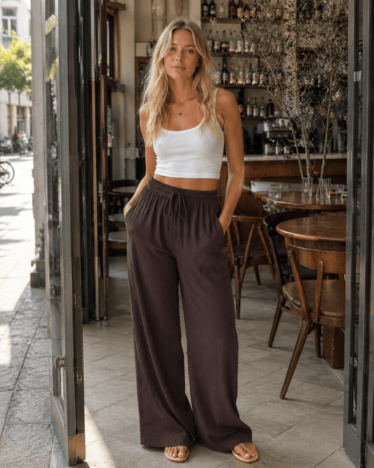 Pantalon Palazzo Large Taille Haute avec Poches pour Femme - Emilia Lane