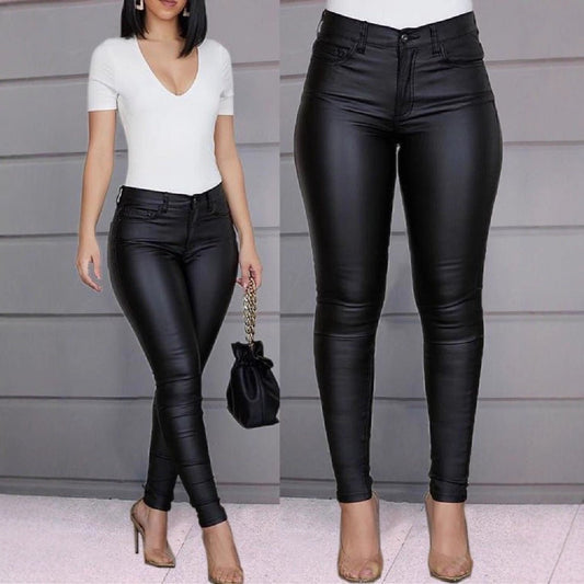 Pantalon Taille Haute en Simili Cuir Coupe Slim pour Femme - Emilia Lane