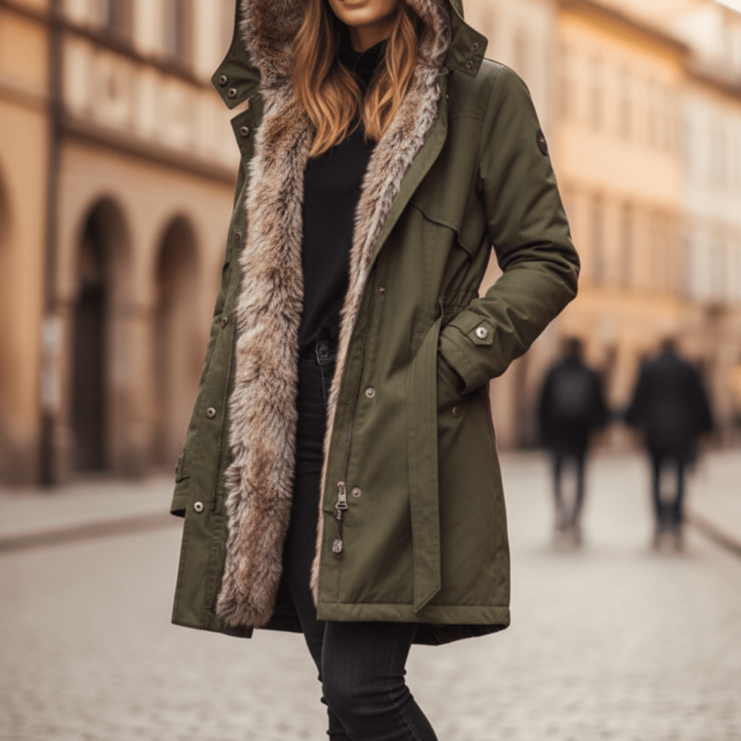 Long Parka with Hood and Faux Fur for Women