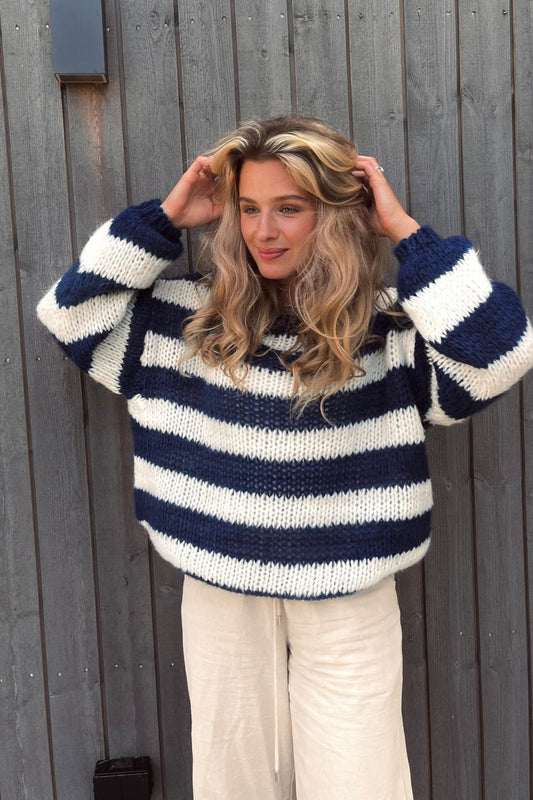 Pull à Manches Longues et Col Rond en Grosse Maille Rayée pour Femme - Emilia Lane