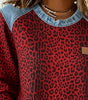 Pull patchwork en denim à imprimé léopard pour femmes - Emilia Lane