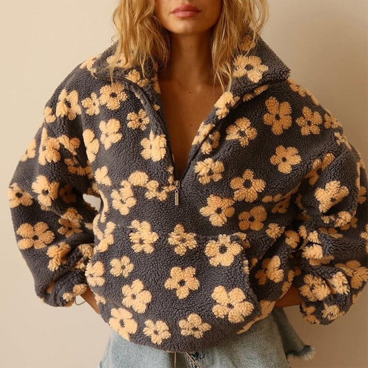 Floral Printed Fleece Sweater for Women