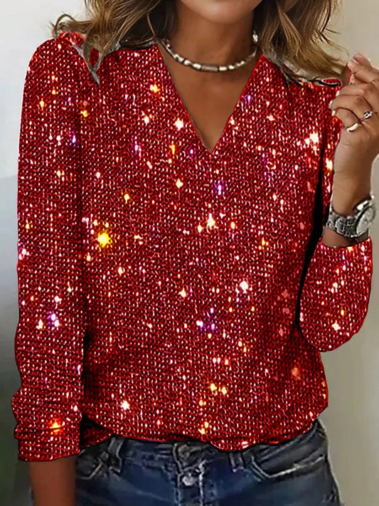 Long Sleeve Blouse with Shiny Texture for Women