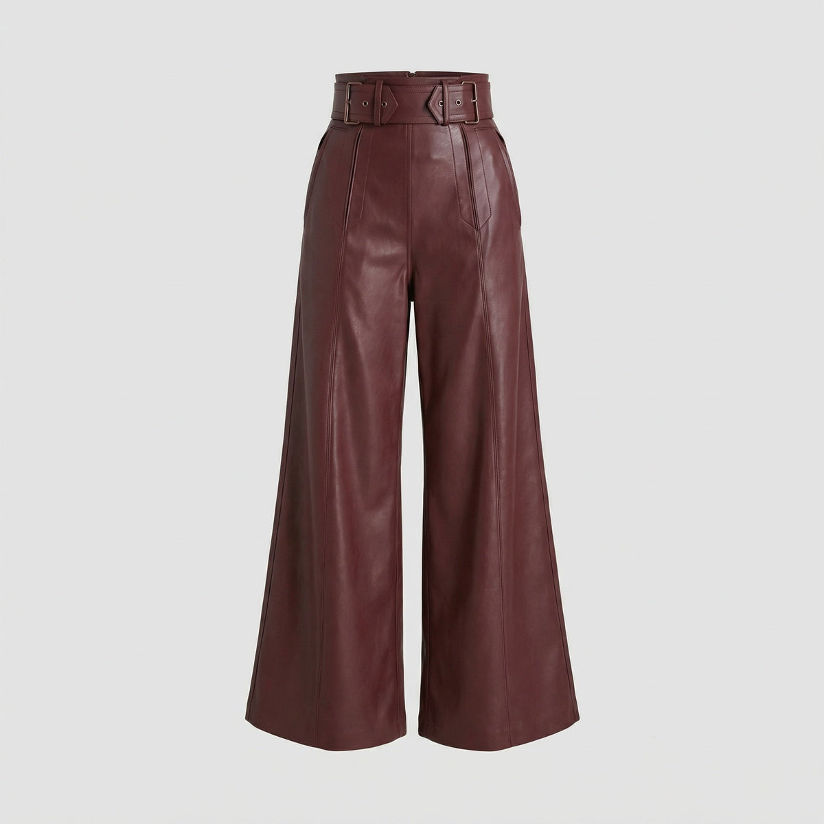 High-Waisted Wide-Leg Faux Leather Pants with Belt for Women