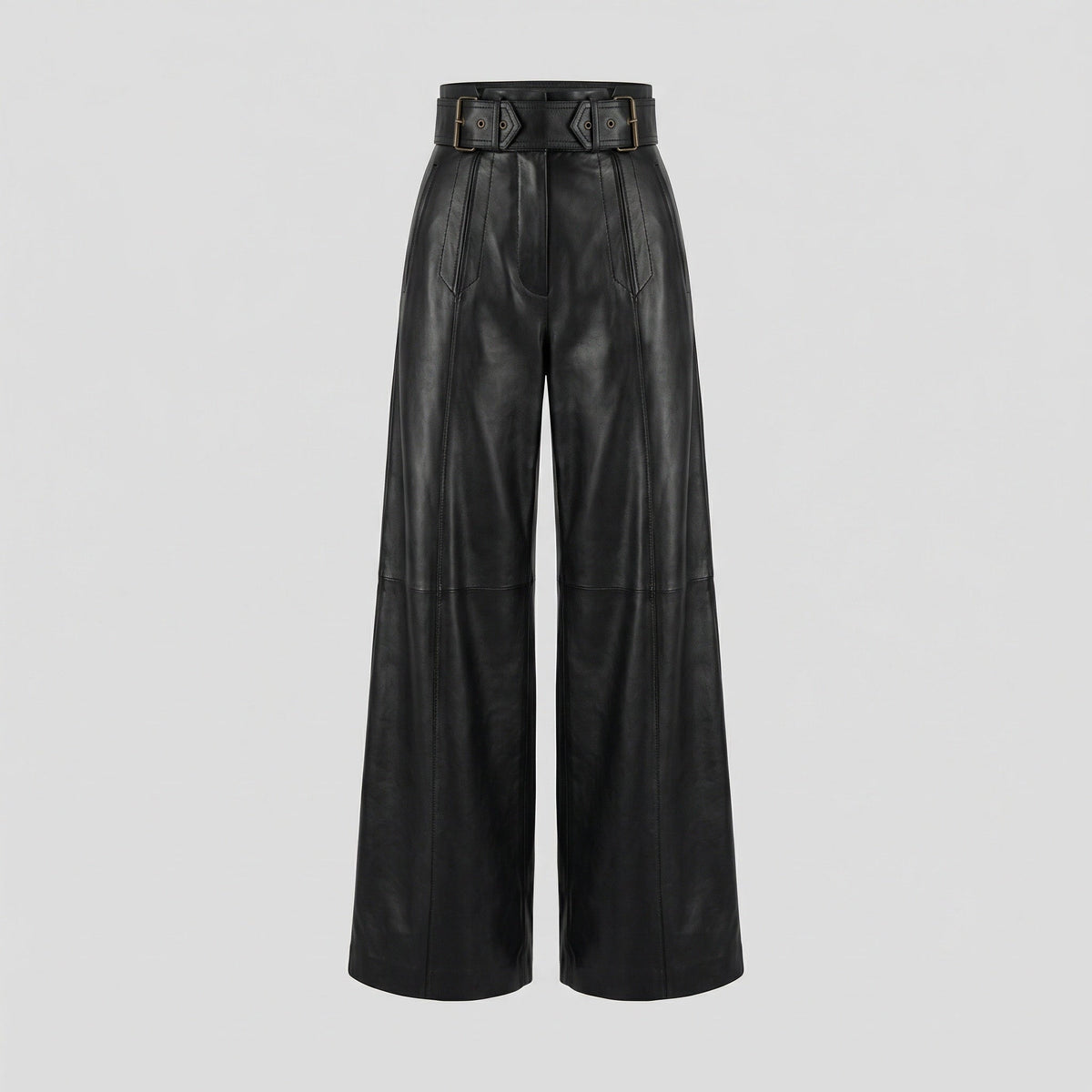High-Waisted Wide-Leg Faux Leather Pants with Belt for Women