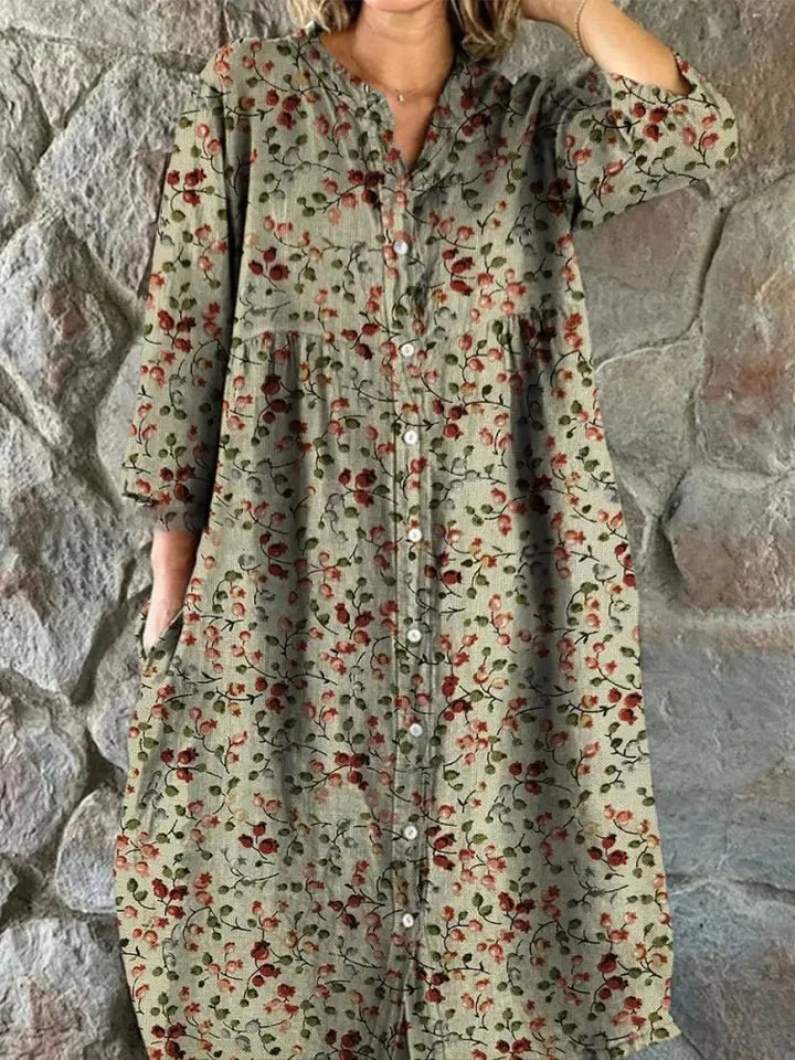 Robe Chemise en Coton à Imprimé Floral Rétro pour Femmes - Emilia Lane