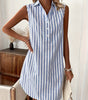 Robe Chemise Rayée en Coton sans Manches pour Femmes - Emilia Lane