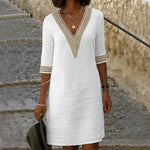 Mid-Length Cotton and Linen Dress for Women | Ideal for Summer