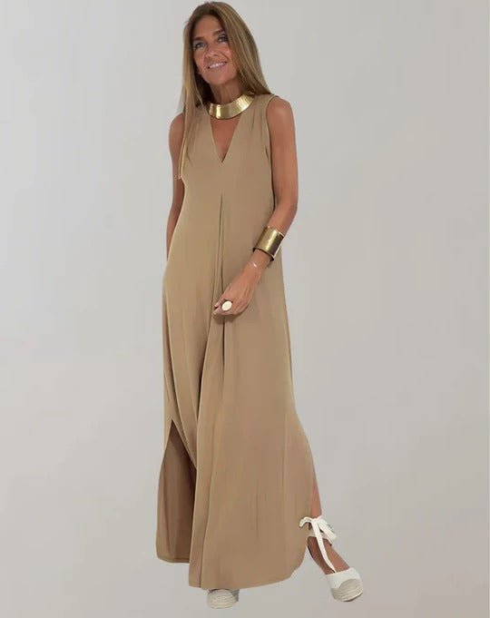 Robe longue à col en V pour femmes - Emilia Lane