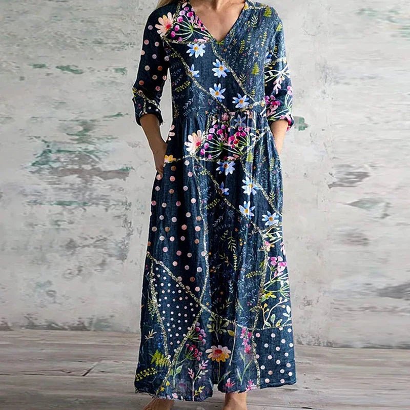Robe longue à imprimé rétro pour femmes - Emilia Lane