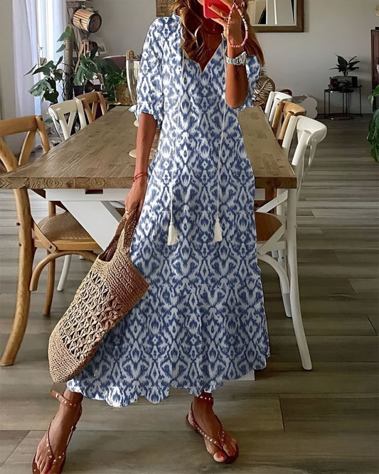 Robe longue à manches trois - quarts à motif à carreaux pour femmes - Emilia Lane