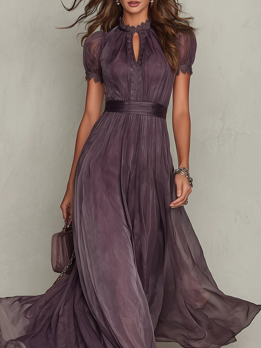 Robe Longue avec Encolure Goutte et Bordure en Dentelle pour Femmes - Emilia Lane