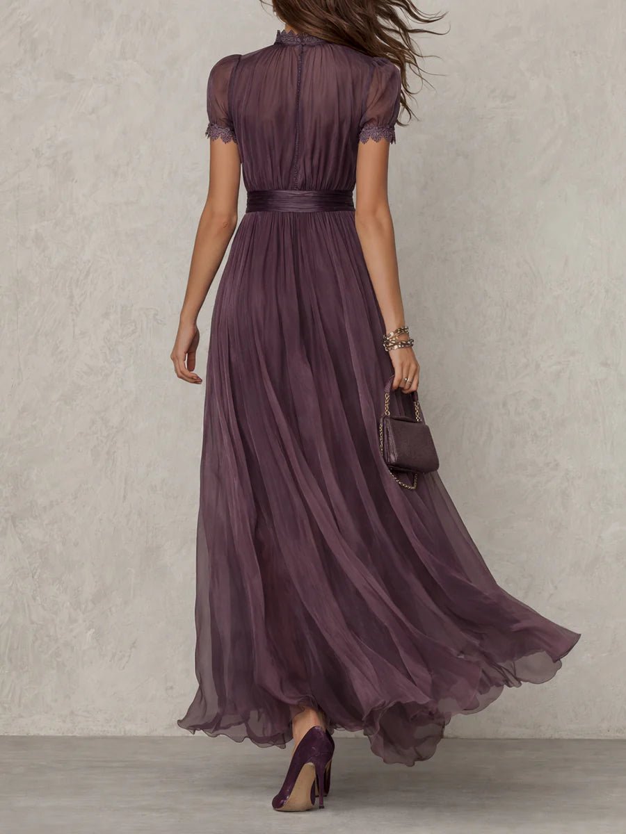 Robe Longue avec Encolure Goutte et Bordure en Dentelle pour Femmes - Emilia Lane