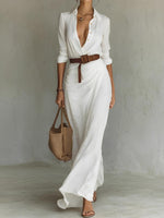 Long Cotton Belted Dress for Women
