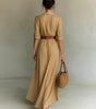 Long Cotton Belted Dress for Women