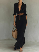 Long Cotton Belted Dress for Women