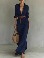Long Cotton Belted Dress for Women