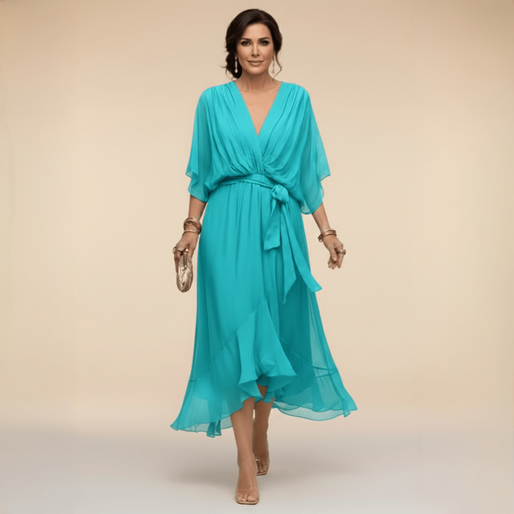Robe Longue en Chiffon à Manches Chauve - Souris pour Femmes - Emilia Lane