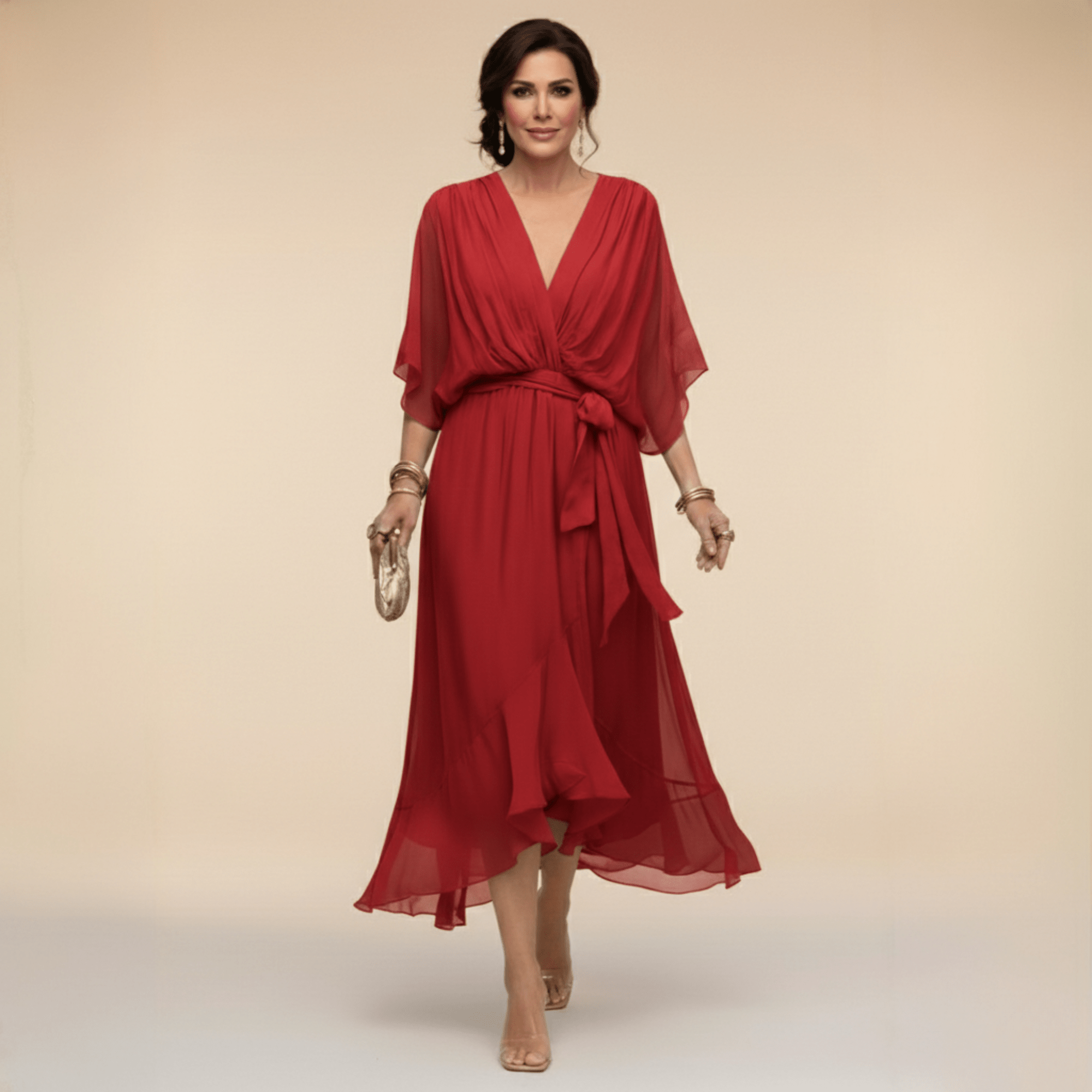 Robe Longue en Chiffon à Manches Évasées pour Femmes - Emilia Lane