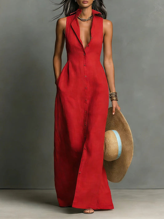 Robe Longue en Lin Sans Manches pour Femme | Idéale pour les Vacances - Emilia Lane