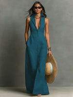 Robe Longue en Lin Sans Manches pour Femme | Idéale pour les Vacances - Emilia Lane