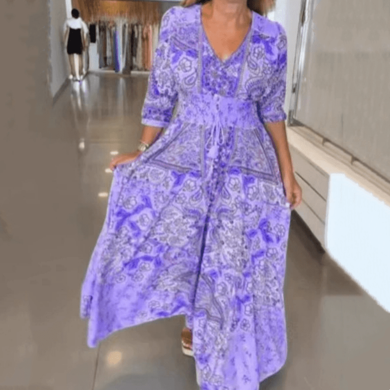 Robe Longue Imprimée à Cordon pour Femmes - Emilia Lane