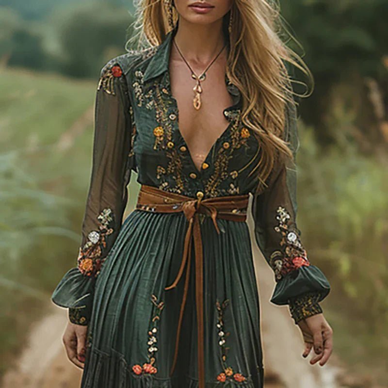 Robe longue imprimée à manches longues pour femmes - Emilia Lane