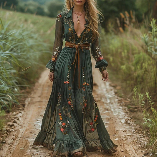 Robe longue imprimée à manches longues pour femmes - Emilia Lane