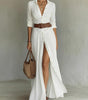 Long Linen Dress with Lapel Collar for Women | Ideal for Spring
