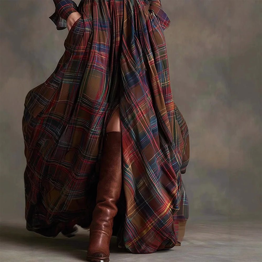 Robe Maxi Longue à Carreaux Vintage pour Femmes - Emilia Lane