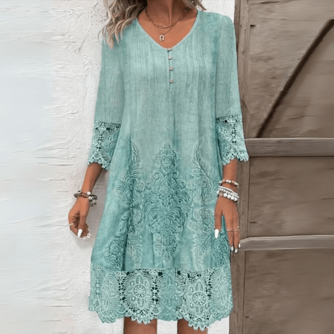 Robe Mi - Longue à Col V en Dentelle pour Femmes - Emilia Lane