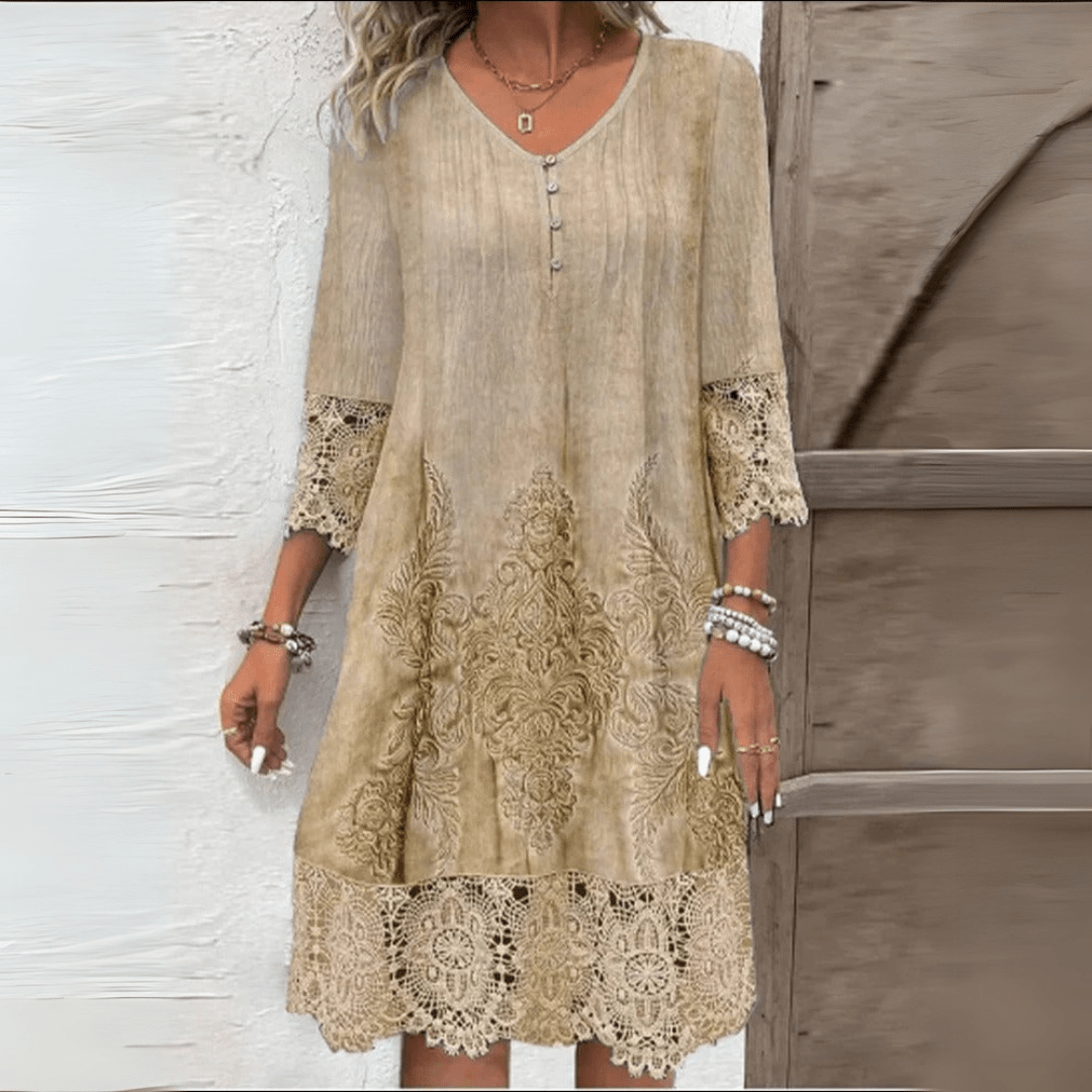 Robe Mi - Longue à Col V en Dentelle pour Femmes - Emilia Lane