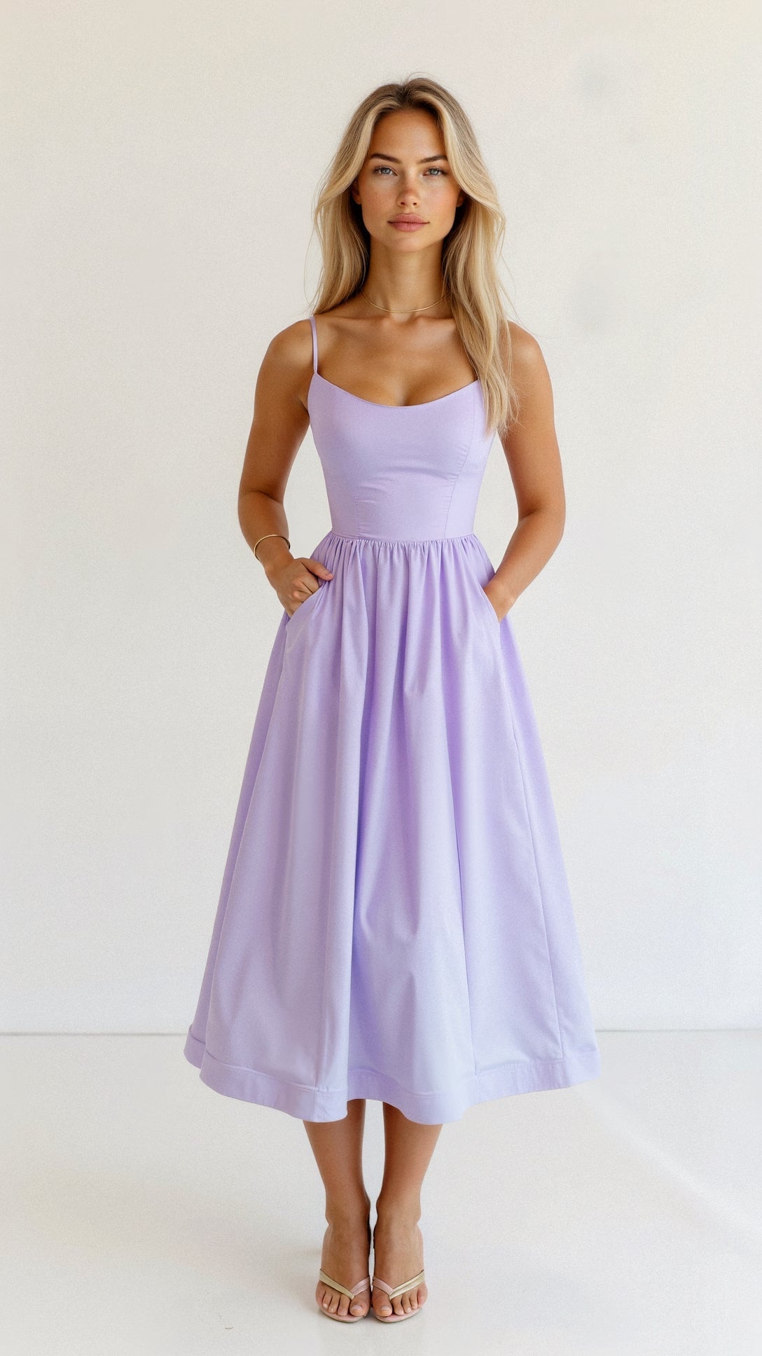 Robe Midi à Encolure Ascot et Coupe Évasée pour Femme | Idéale pour l'Été - Emilia Lane