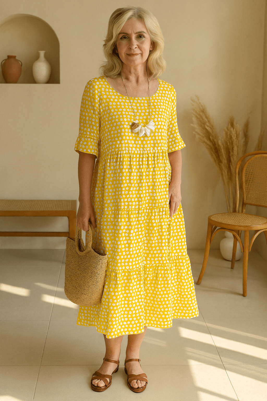 Robe Midi à Manches Courtes et Encolure Ronde pour Femmes - Emilia Lane