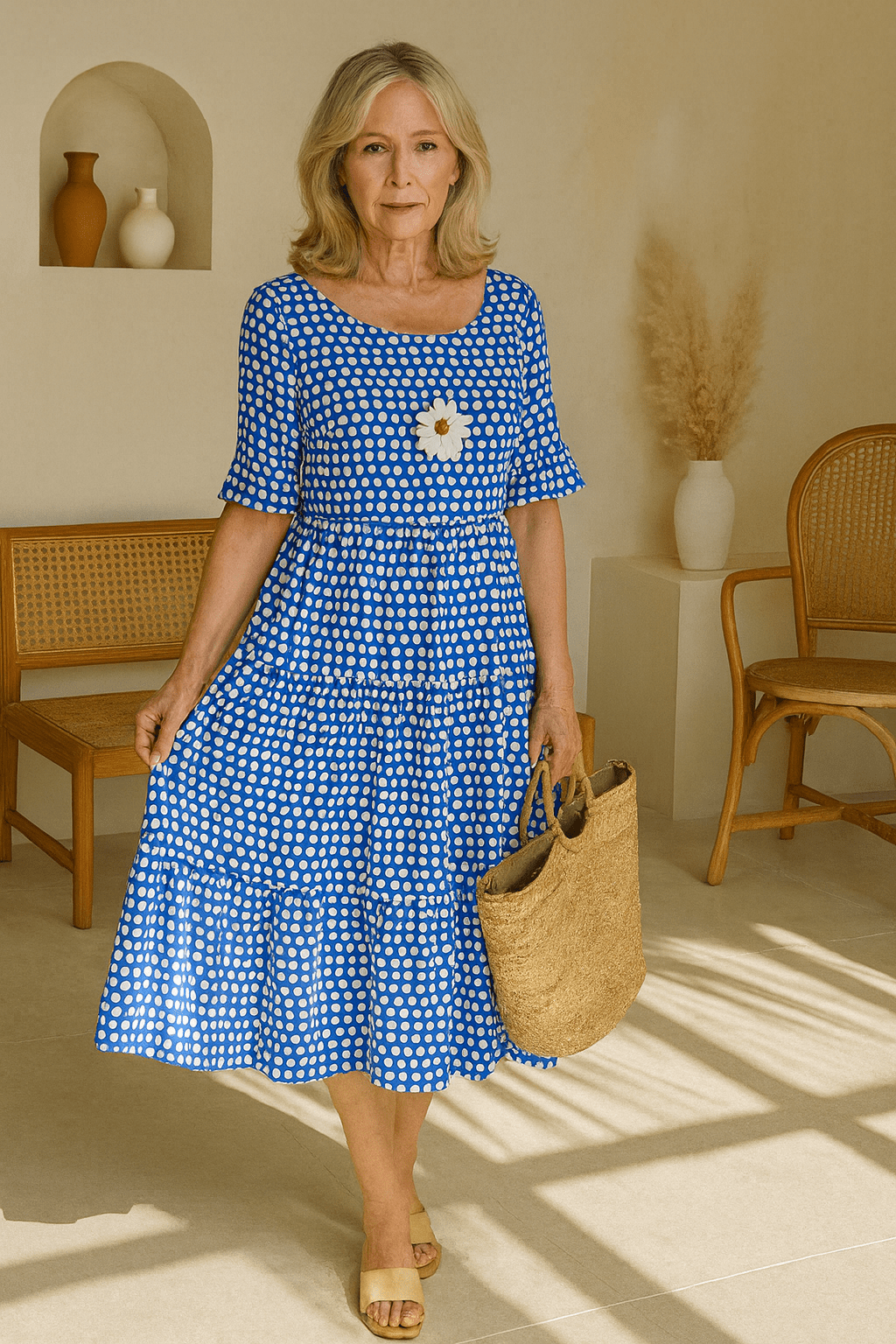 Robe Midi à Manches Courtes et Encolure Ronde pour Femmes - Emilia Lane