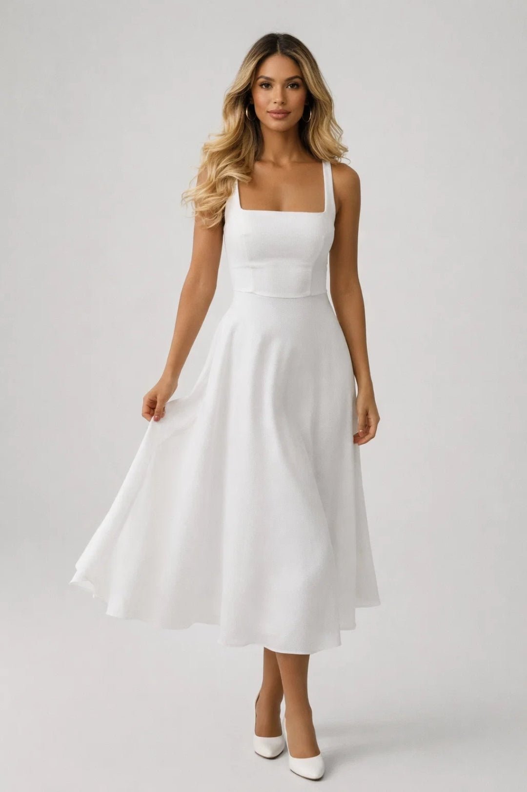 Robe Midi Col Carré Sans Manches pour Femmes - Emilia Lane