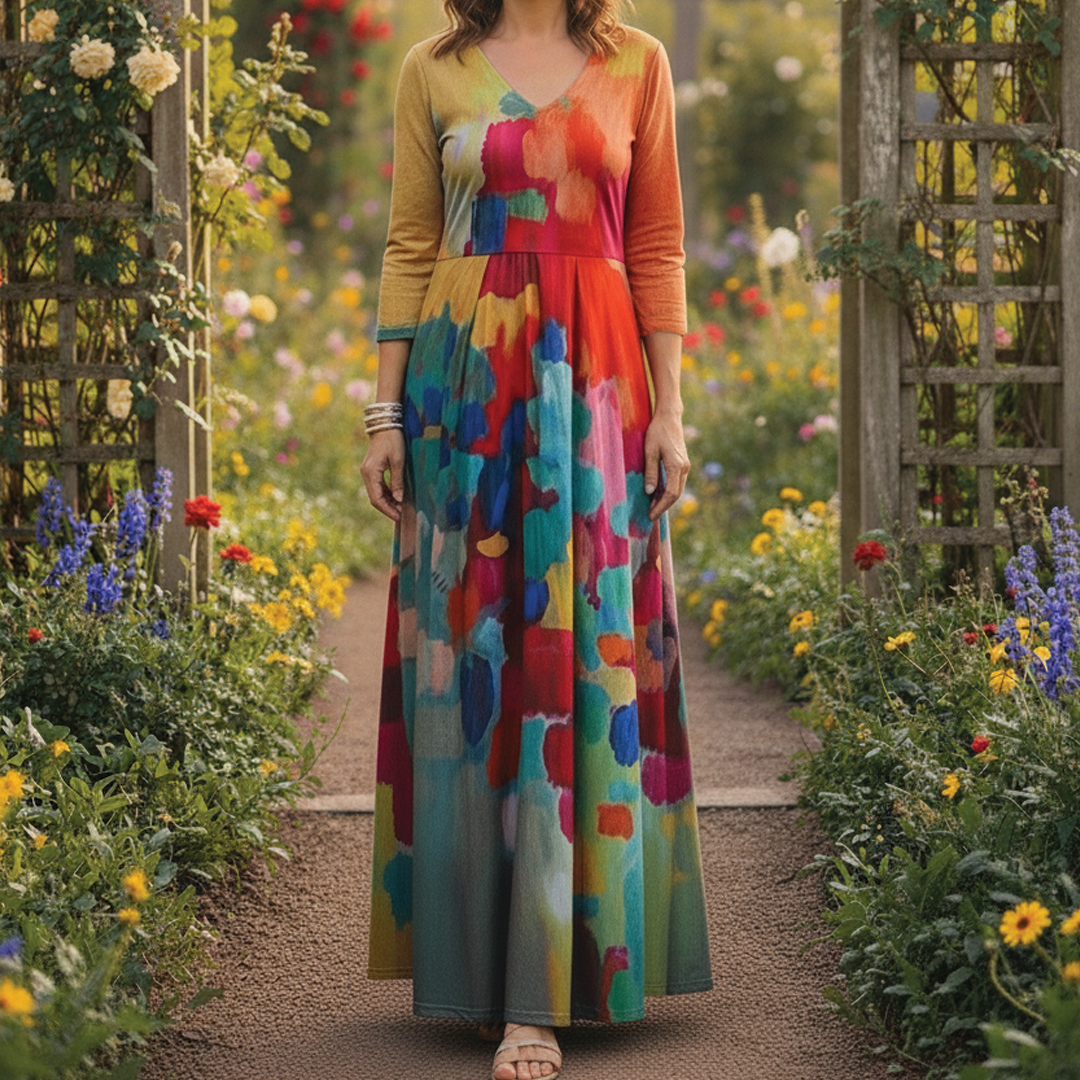 Robe Midi Élégante à Col V pour Femme - Emilia Lane