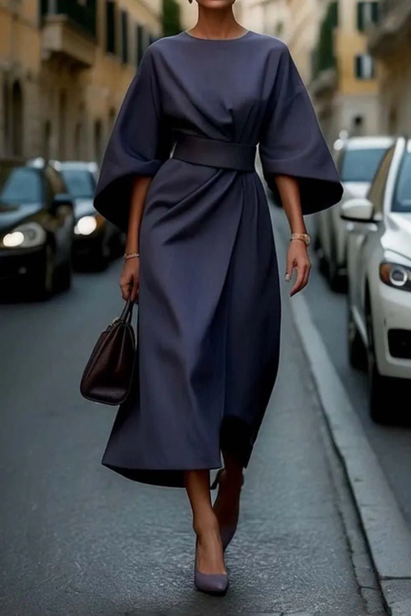 Robe Midi Élégante à Manches Ballon pour Femmes - Emilia Lane
