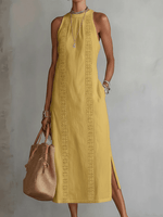 Robe Midi Femme Col Mandarin en Lin et Coton - Emilia Lane