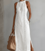 Robe Midi Femme Col Mandarin en Lin et Coton - Emilia Lane