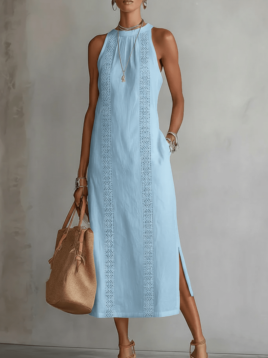 Robe Midi Femme Col Mandarin en Lin et Coton - Emilia Lane
