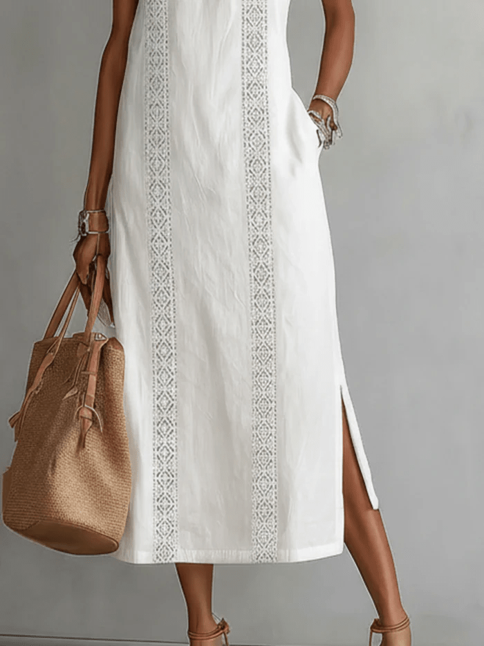 Robe Midi Femme Col Mandarin en Lin et Coton - Emilia Lane