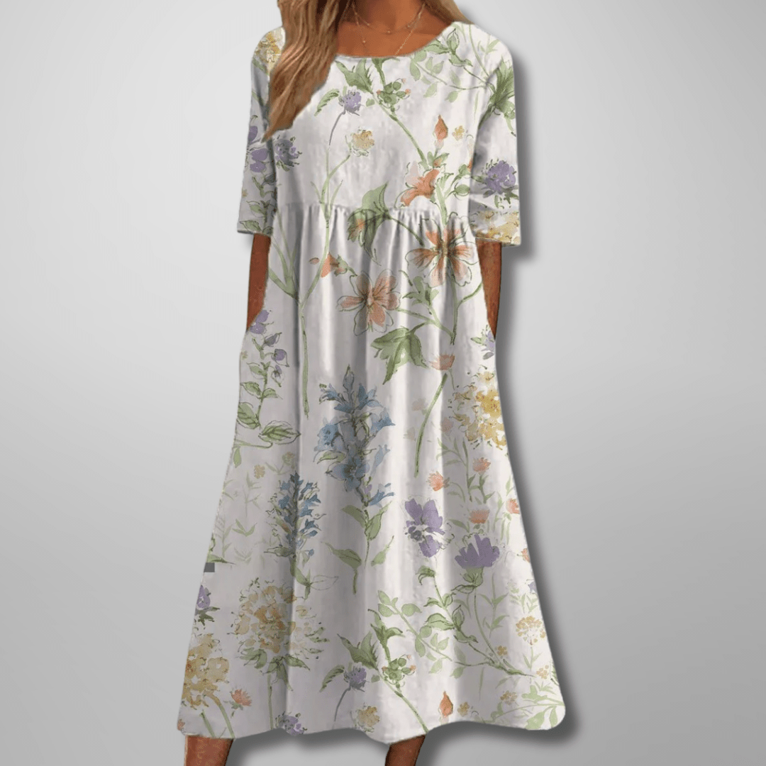 Robe Midi Imprimée à Col Rond pour Femmes - Emilia Lane