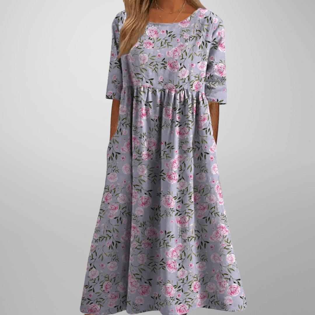 Robe Midi Imprimée à Col Rond pour Femmes - Emilia Lane