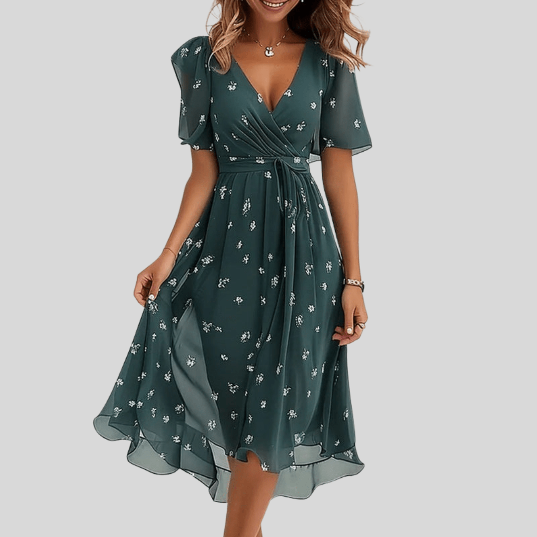 Robe Midi Imprimée Col V pour Femmes - Emilia Lane