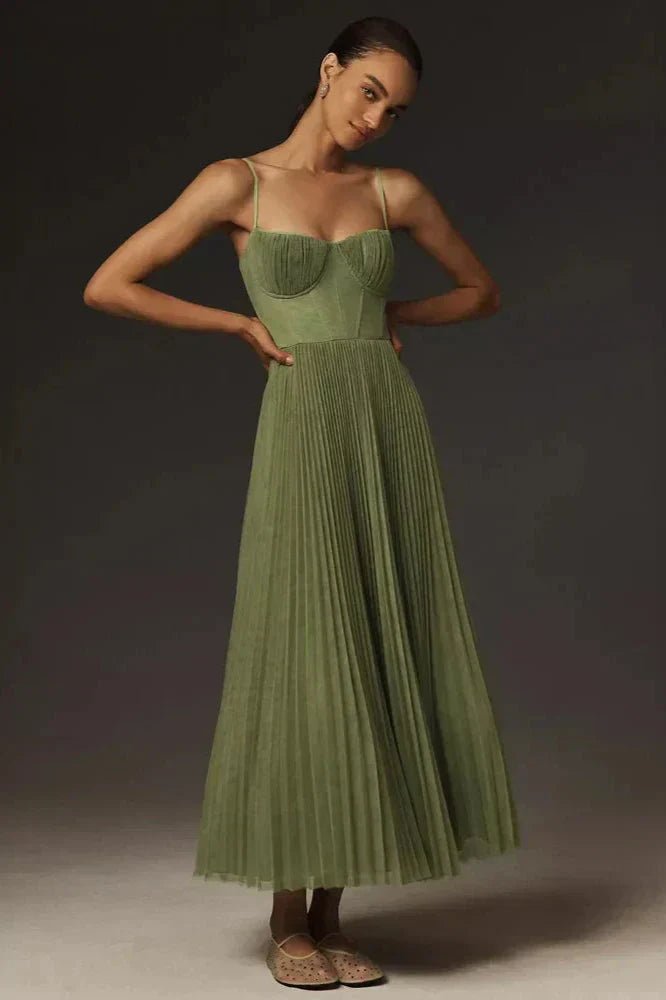 Robe Midi Plissée à Bretelles pour Femme | Idéale pour les Soirées - Emilia Lane