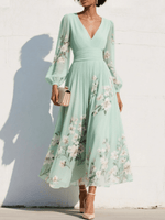 Robe Midi Plissée à Imprimé Floral et Encolure en V pour Femmes - Emilia Lane