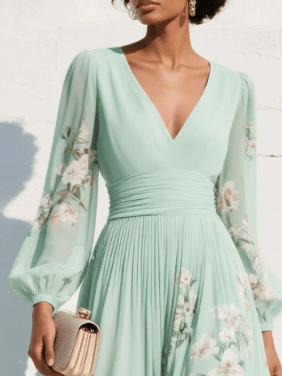 Robe Midi Plissée à Imprimé Floral et Encolure en V pour Femmes - Emilia Lane
