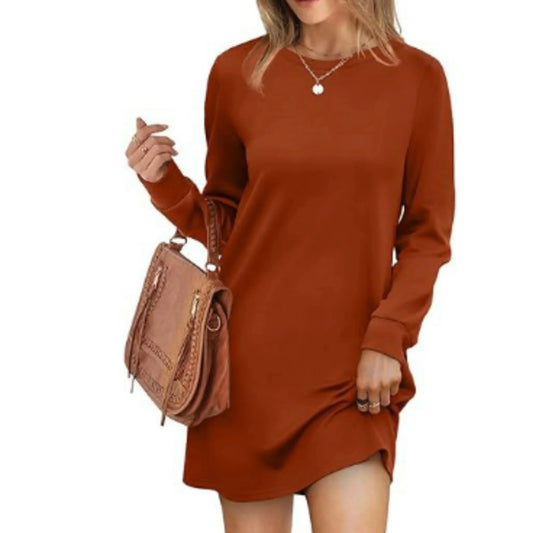 Robe Pull Courte et Ample à Manches Longues et Col Rond pour Femme - Emilia Lane