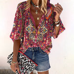 Printed Three-Quarter Sleeve Blouse for Women